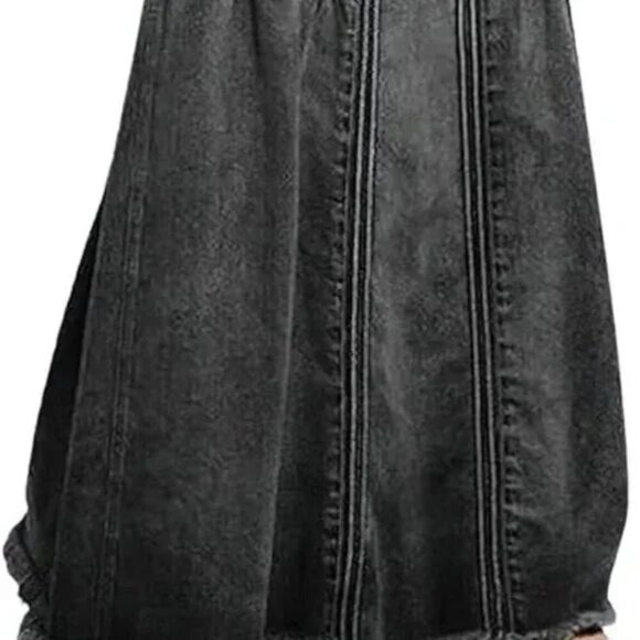 Charcoal Frayed A-Line Maxi Skirt With Pockets - Picture 3 of 7